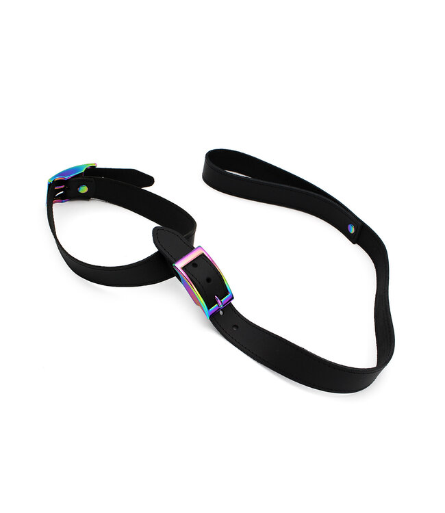 Kiotos Leather Verstelbare Leren Halsband met Afneembare Regenboog Riem - Stijlvol en Duurzaam