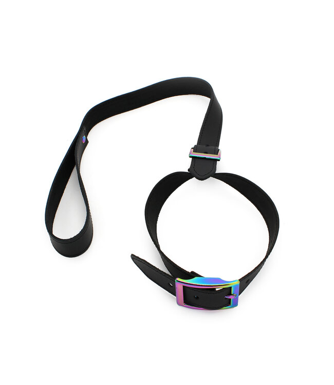 Kiotos Leather Verstelbare Leren Halsband met Afneembare Regenboog Riem - Stijlvol en Duurzaam