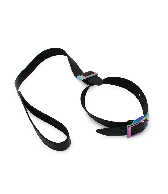 Kiotos Leather Verstelbare Leren Halsband met Afneembare Regenboog Riem - Stijlvol en Duurzaam