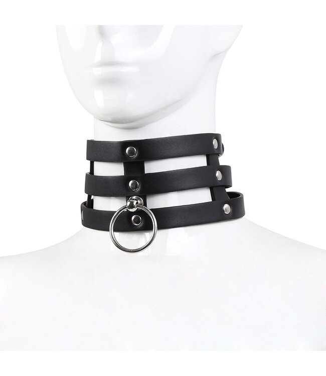 Kiotos Leather Verleidelijke Triple O-Ring Halsband van Luxe PU-Leer voor Diepe Passie