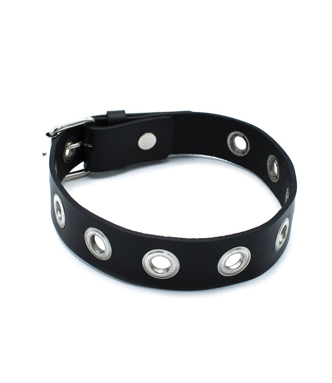 Kiotos Leather Stijlvolle Zwarte Leren Halsband met Verstelbare Oogjes - Kiotos Leather