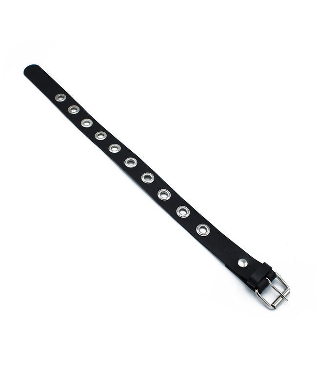Kiotos Leather Stylish Black Leather Collar with Metal Eyelets - Adjustable 58 cm