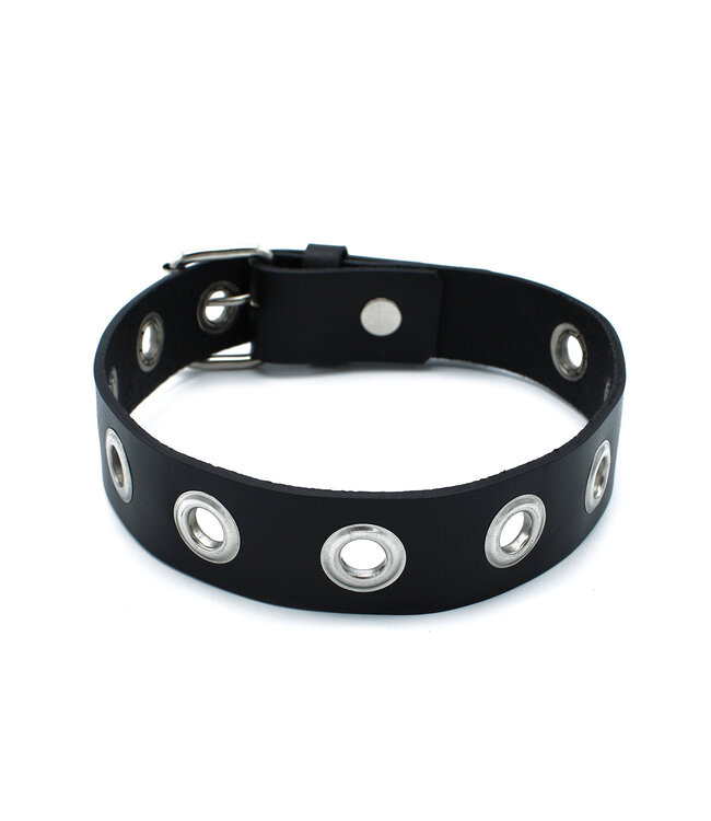 Kiotos Leather Stijlvolle Zwarte Leren Halsband met Verstelbare Oogjes - Kiotos Leather