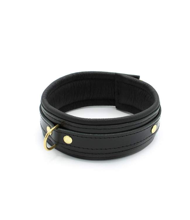 Kiotos Leather Elegantes schwarzes Leder-BDSM-Halsband mit goldenen Schnallen