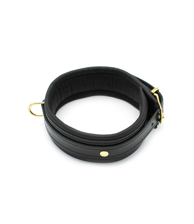 Kiotos Leather Luxueuze Zwarte Leren BDSM-Halsband met Gouden Accenten | Stijl & Sensatie