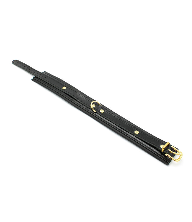 Kiotos Leather Luxueuze Zwarte Leren BDSM-Halsband met Gouden Accenten | Stijl & Sensatie