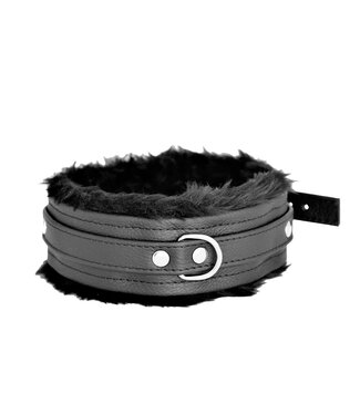 Kiotos Leather Stijlvolle Zwarte Leren Halsband met Comfortabele Pluizige Voering | Kiotos