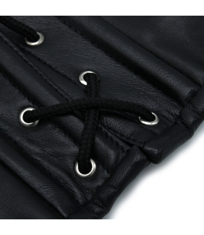 Kiotos Leather Stylish Black Leather Corset Collar with Adjustable Lace-Up Closure