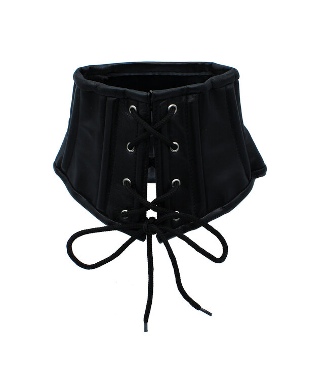 Kiotos Leather Stylish Black Leather Corset Collar with Adjustable Lace-Up Closure