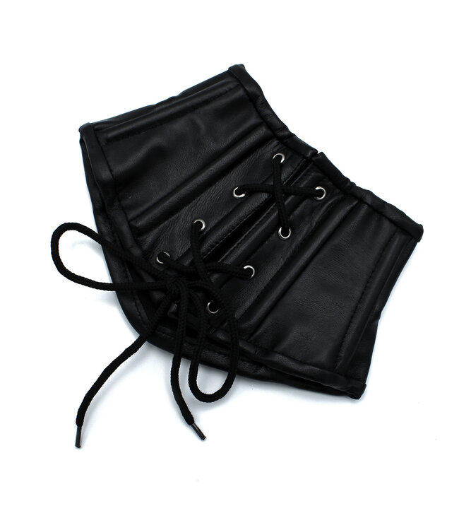 Kiotos Leather Unieke Zwarte Leren Korsetkraag Met Veters - Stoer, Comfortabel en Stijlvol