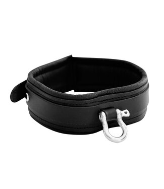 Kiotos Leather Elegante Zwarte Leren BDSM-Halsband met Stevige Metalen Beugel - Kiotos Leather