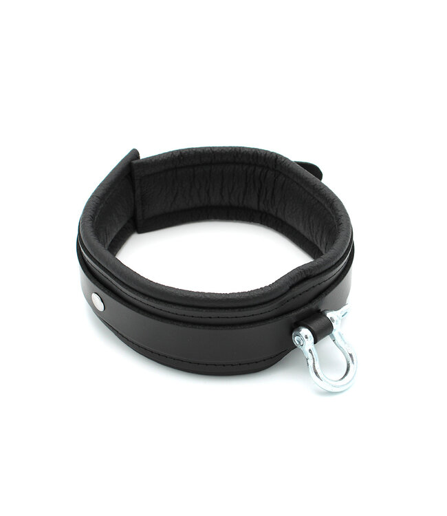Kiotos Leather Schwarzes Leder-BDSM-Halsband mit Metallbügel – Kiotos Leather