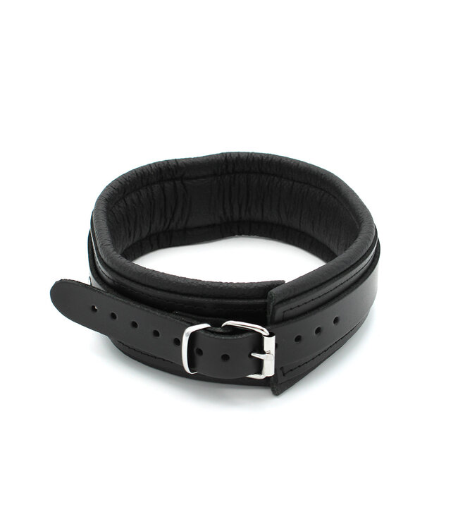 Kiotos Leather Elegante Zwarte Leren BDSM-Halsband met Stevige Metalen Beugel - Kiotos Leather