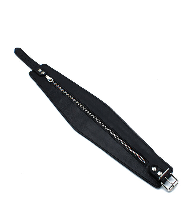 Kiotos Leather Stijlvolle Zwarte Leren Hoge Halsband met Rits voor Bondage en Rollenspellen