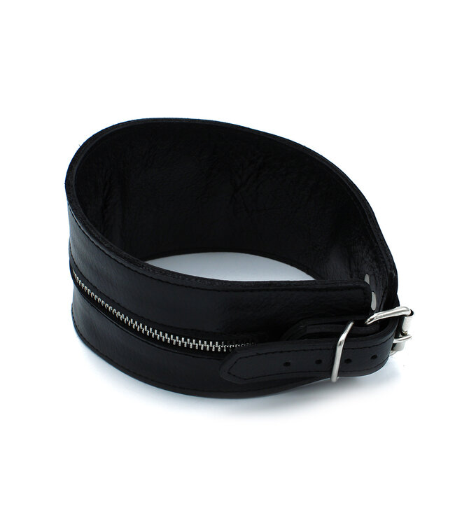 Kiotos Leather Black Leather High Collar with Zipper – Stylish & Strong Bondage Gear