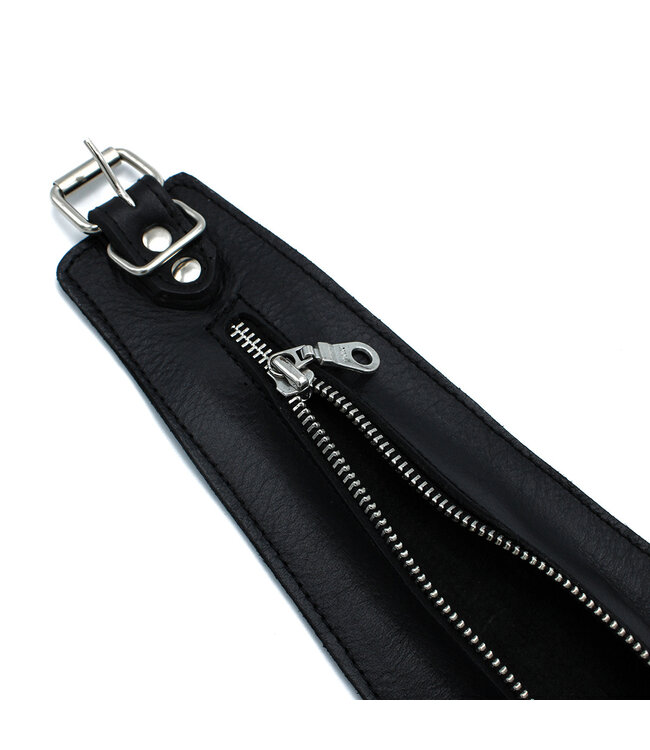 Kiotos Leather Stilvolles schwarzes Lederhalsband mit Reißverschluss – 53 cm lang