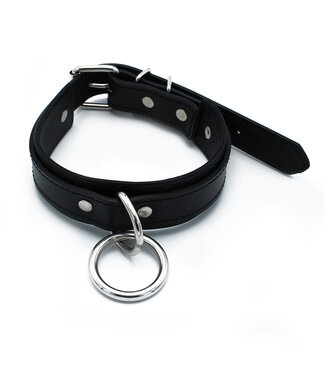 Kiotos Leather Adjustable Black Leather Collar with Large O-Ring - Durable & Stylish