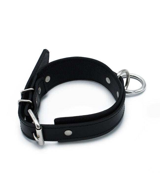 Kiotos Leather Verstelbare Zwarte Leren Halsband met O-Ring - Stijlvol & Robuust Design