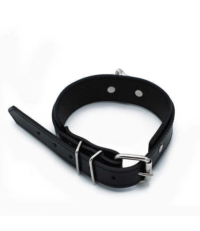 Kiotos Leather Adjustable Black Leather Collar with Large O-Ring - Durable & Stylish