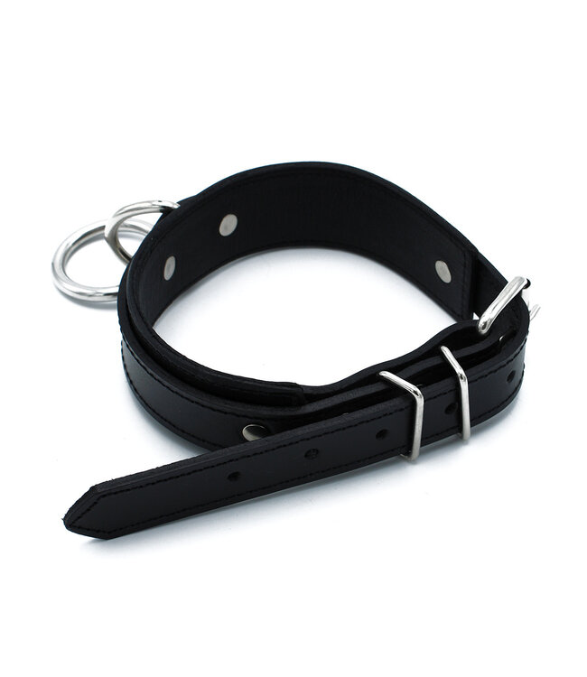 Kiotos Leather Verstelbare Zwarte Leren Halsband met O-Ring - Stijlvol & Robuust Design