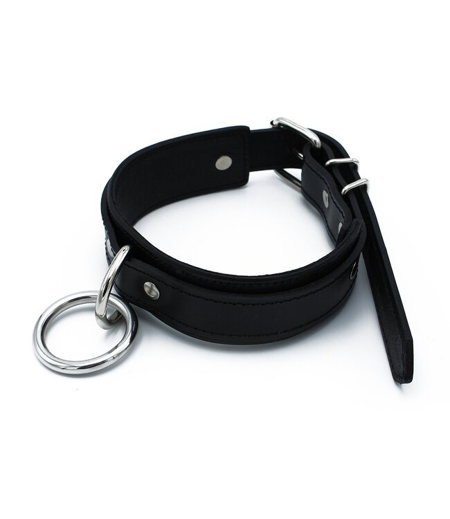 Kiotos Leather Verstellbares schwarzes Lederhalsband mit O-Ring – robust und stilvoll
