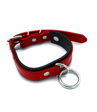 Kiotos Leather Stylish Adjustable Black-Red Leather Collar with O-Ring for Role-Play
