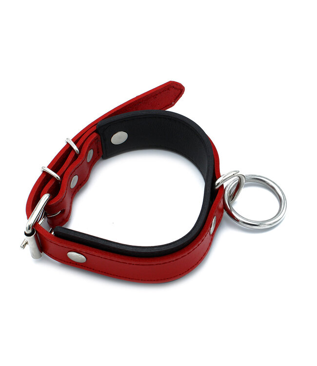 Kiotos Leather Schwarz-rotes Lederhalsband mit O-Ring – stilvoll & verstellbar