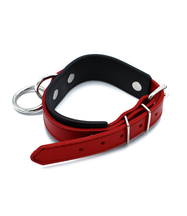 Kiotos Leather Stijlvolle Zwart-Rode Leren Halsband met O-ring | Verstelbaar voor Elke Gelegenheid
