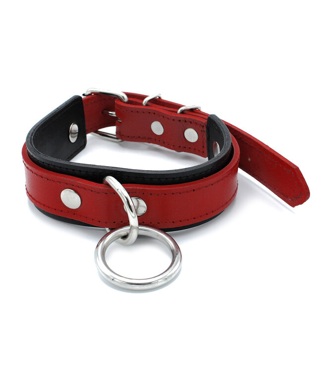 Kiotos Leather Stijlvolle Zwart-Rode Leren Halsband met O-ring | Verstelbaar voor Elke Gelegenheid