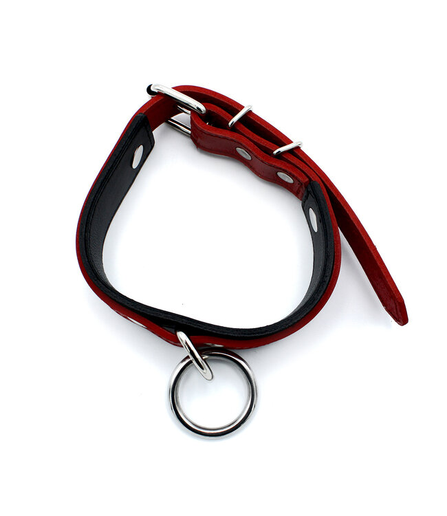 Kiotos Leather Stylish Adjustable Black-Red Leather Collar with O-Ring for Role-Play