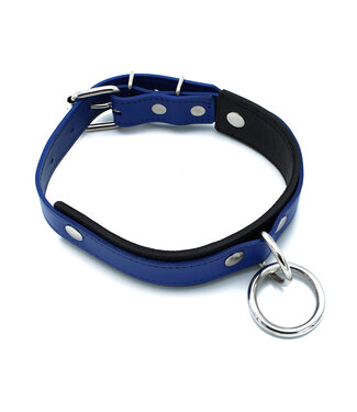 Kiotos Leather Schwarz-blaues Lederhalsband mit O-Ring | Verstellbar & robust 57,5 cm