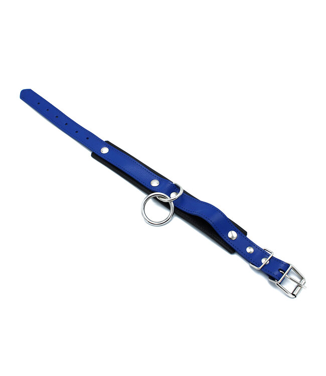 Kiotos Leather Stijlvolle Zwart-Blauwe Leren Halsband met O-Ring | Verstelbaar & Duurzaam