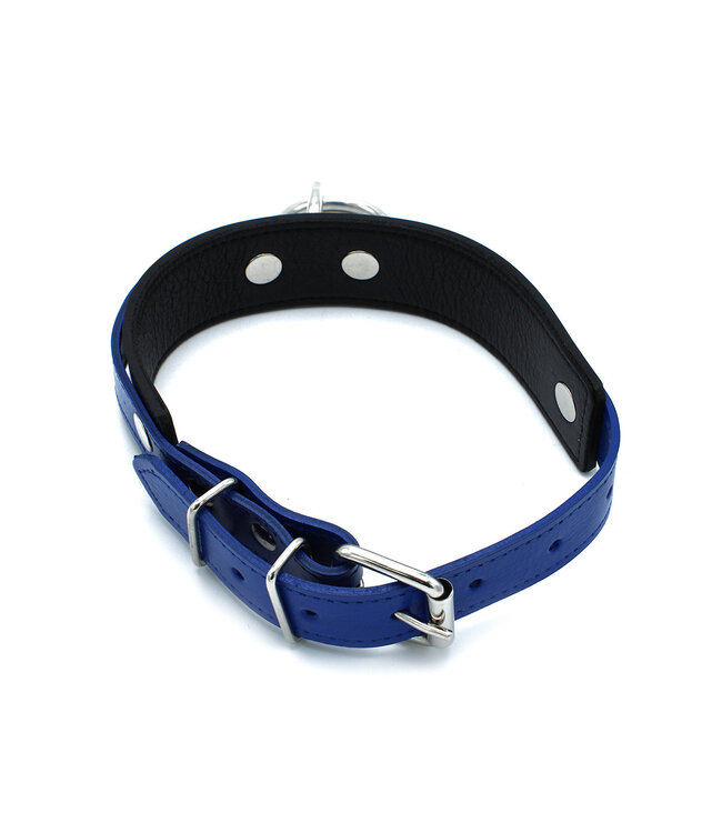 Kiotos Leather Stijlvolle Zwart-Blauwe Leren Halsband met O-Ring | Verstelbaar & Duurzaam