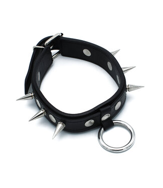 Kiotos Leather Verstelbare Zwarte Leren Halsband met Spikes & O-Ring | Perfect voor Feesten en Rollenspellen