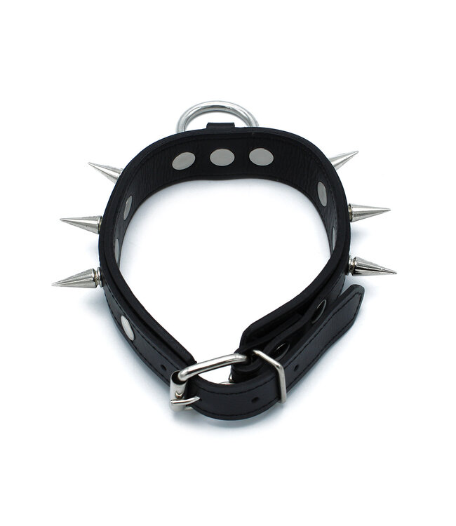 Kiotos Leather Tough Adjustable Black Leather Spike Collar with O-Ring - 54.5cm