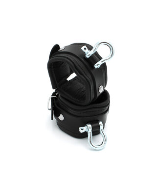 Kiotos Leather Robuste Leder-BDSM-Handschellen mit verstellbarem Metallbügel