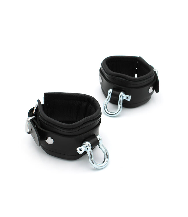Kiotos Leather Genuine Leather BDSM Handcuffs with Heavy Metal Braces - Adjustable & Durable