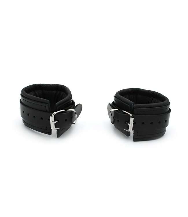 Kiotos Leather Genuine Leather BDSM Handcuffs with Heavy Metal Braces - Adjustable & Durable
