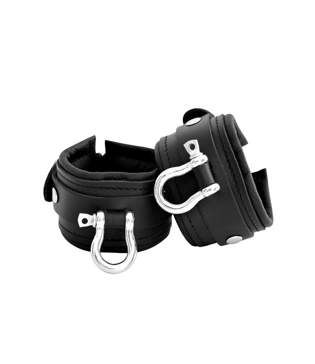 Kiotos Leather Genuine Leather BDSM Handcuffs with Heavy Metal Braces - Adjustable & Durable