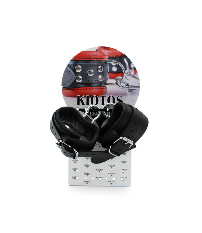 Kiotos Leather Genuine Leather BDSM Handcuffs with Heavy Metal Braces - Adjustable & Durable