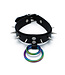 Kiotos Leather Adjustable Black Leather Spiked Collar with Rainbow O-Rings
