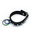 Kiotos Leather Adjustable Black Leather Spiked Collar with Rainbow O-Rings