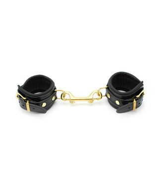 Kiotos Leather Luxurious Shiny Black Leather BDSM Handcuffs with Gold Buckles