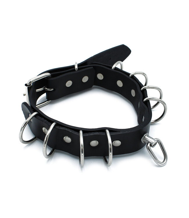 Kiotos Leather Verstelbare Zwarte Leren Halsband met D-Ringen – Voor Rollenspellen en Fashion