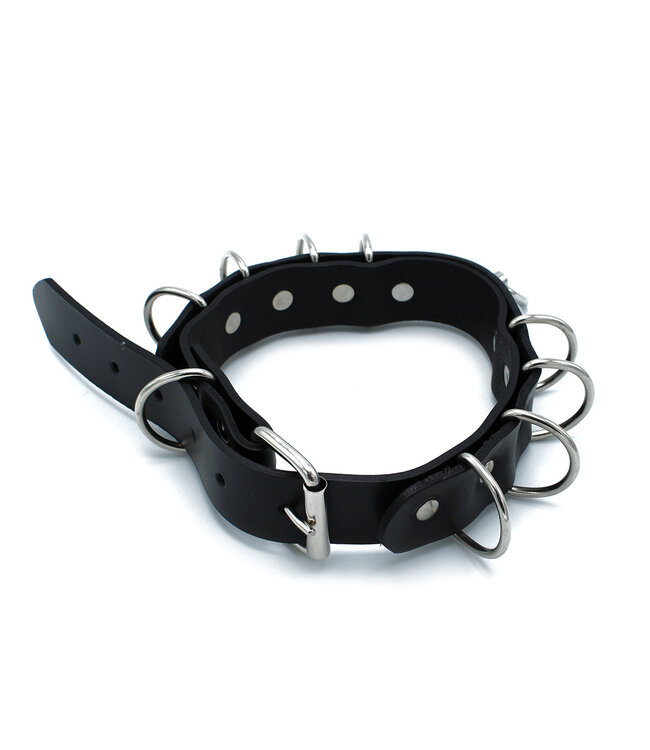 Kiotos Leather Schwarzes Lederhalsband mit D-Ringen – Verstellbar & Stilvoll