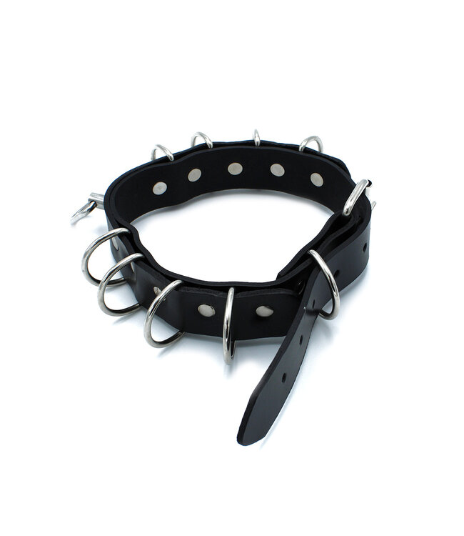 Kiotos Leather Verstelbare Zwarte Leren Halsband met D-Ringen – Voor Rollenspellen en Fashion