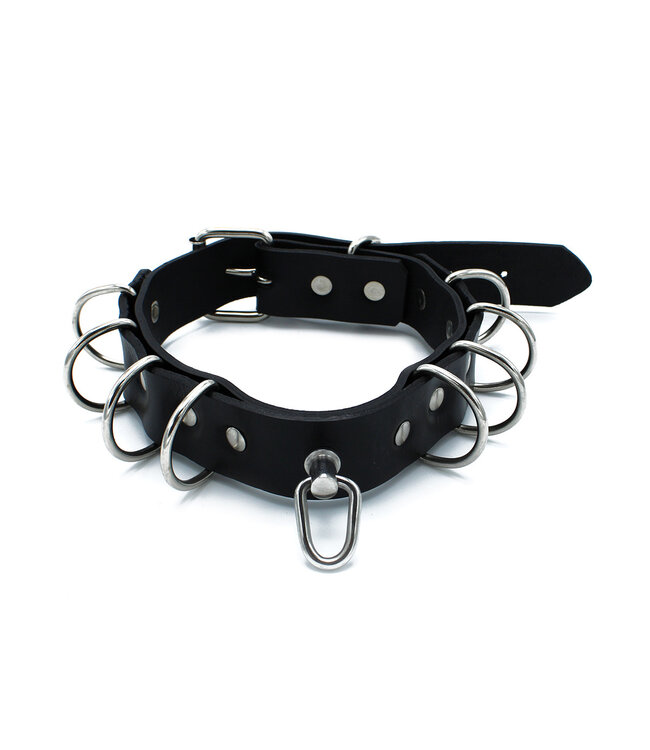 Kiotos Leather Verstelbare Zwarte Leren Halsband met D-Ringen – Voor Rollenspellen en Fashion