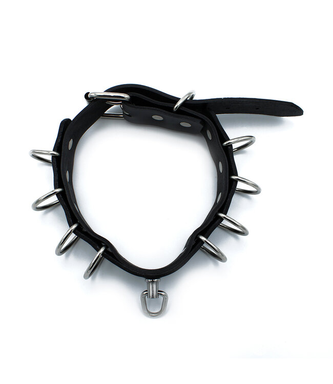 Kiotos Leather Verstelbare Zwarte Leren Halsband met D-Ringen – Voor Rollenspellen en Fashion