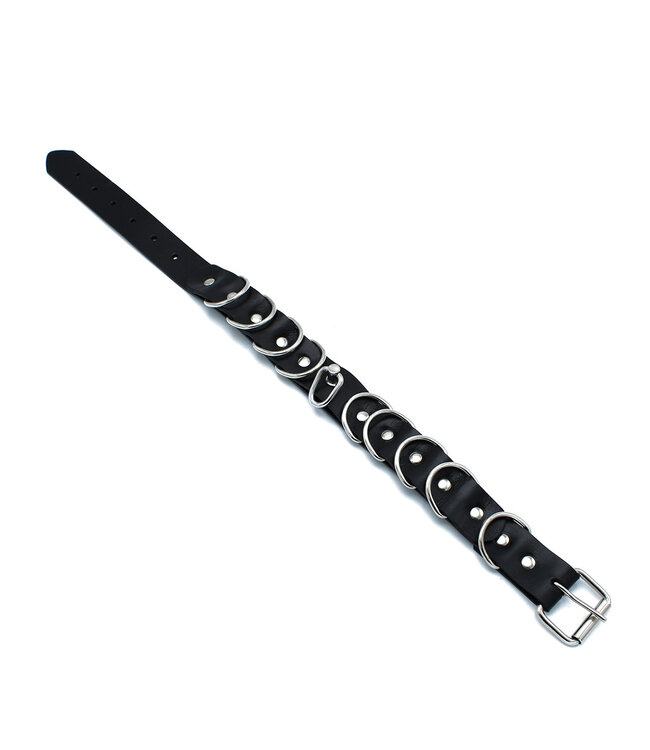 Kiotos Leather Schwarzes Lederhalsband mit D-Ringen – Verstellbar & Stilvoll