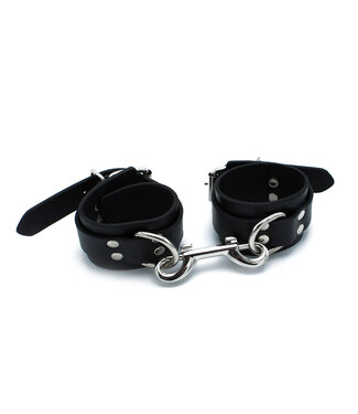 Kiotos Leather Stylish Black Leather Handcuffs with Chain - Adjustable & Durable